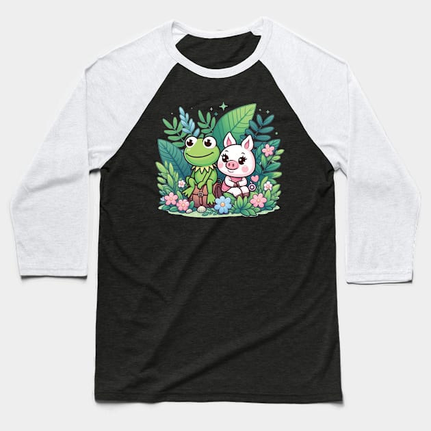 Happy Kermit and Miss Piggy Baseball T-Shirt by The Art-Mart